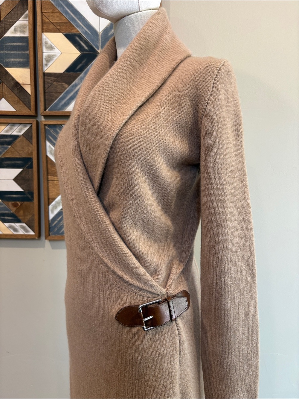 Ralph Lauren Camel Wrap-Style Long Sleeve Knit Dress - Picture 5 of 14